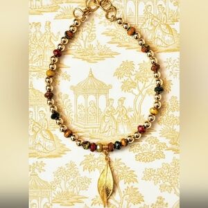 Autumn's Harvest Bold Red & Gold W/ Gold Beads In Artisan Choker Necklace